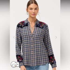 Johnny Was Puff Sleeve Western Shirt Cirla Plaid size M